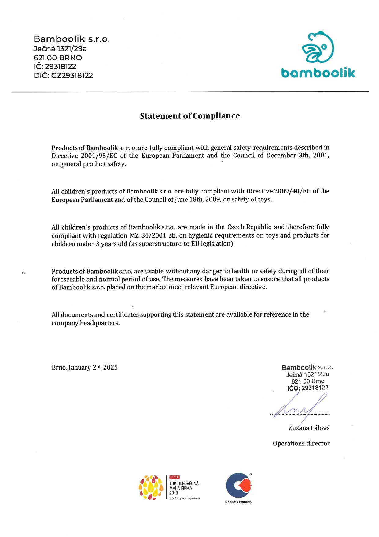 Statement of Comliance | Bambe